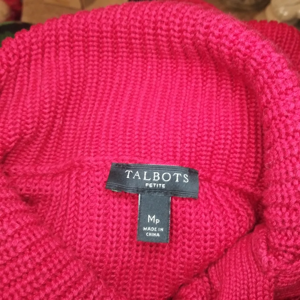 LAST CHANCE-Talbots Red Split Cowl Neck, Ribbed Tunic Length Sweater - Picture 6 of 8